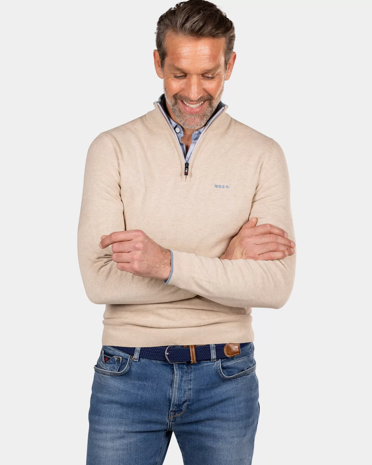 Beige Half Zip Pullover - | NZA New Zealand Aucklanc Fashion