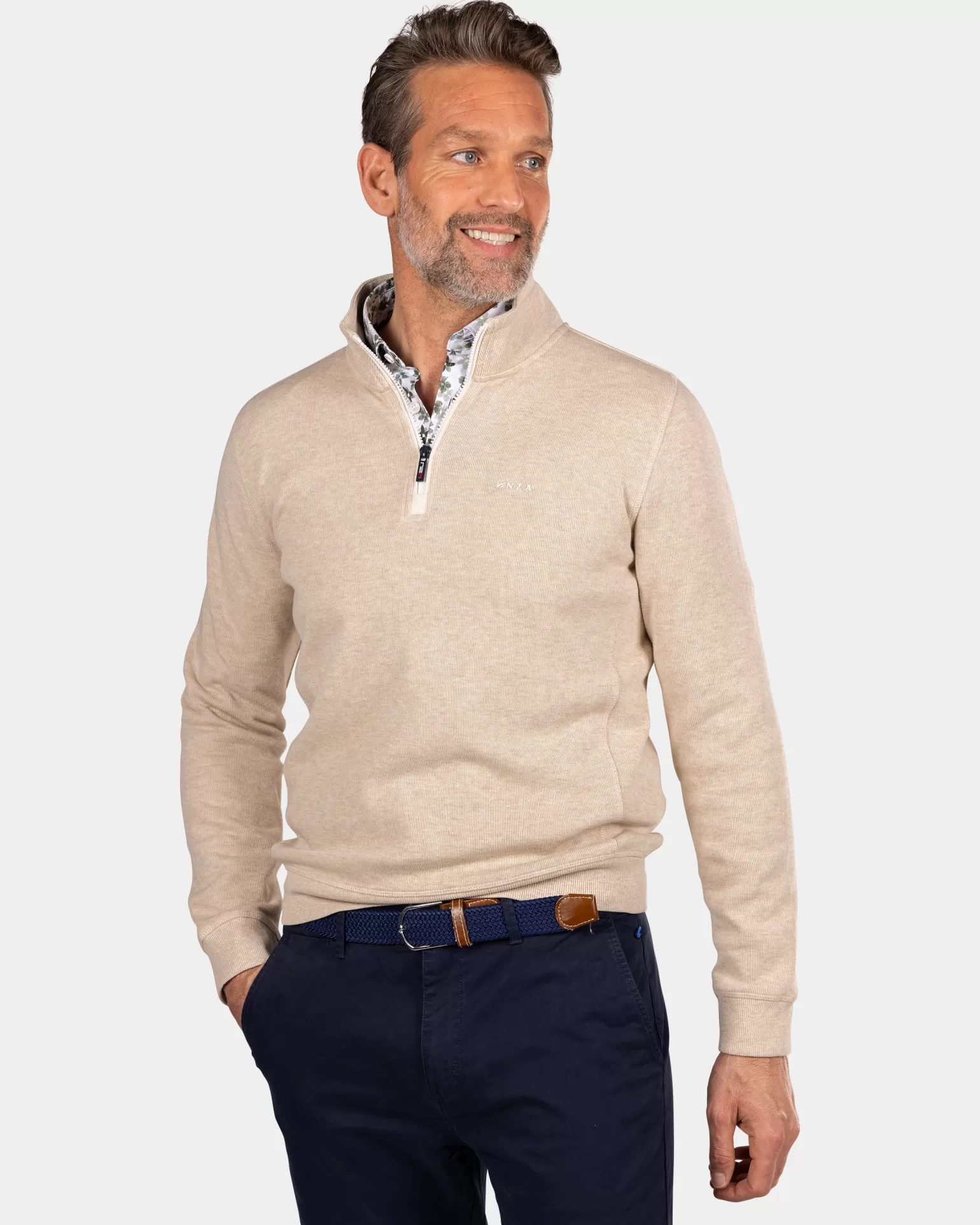 Beige Half Zip Sweat - | NZA New Zealand Aucklanc Sale