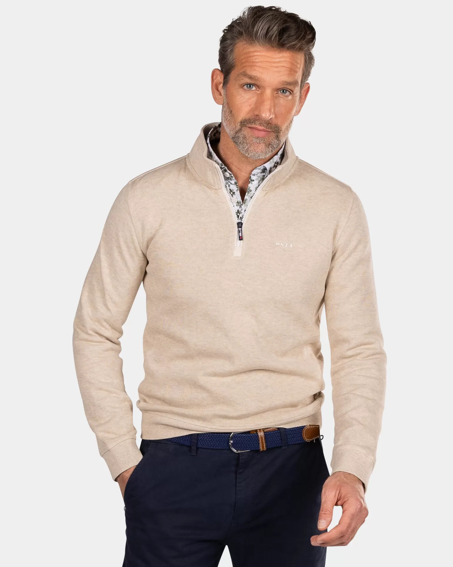 Beige Half Zip Sweat - | NZA New Zealand Aucklanc Sale