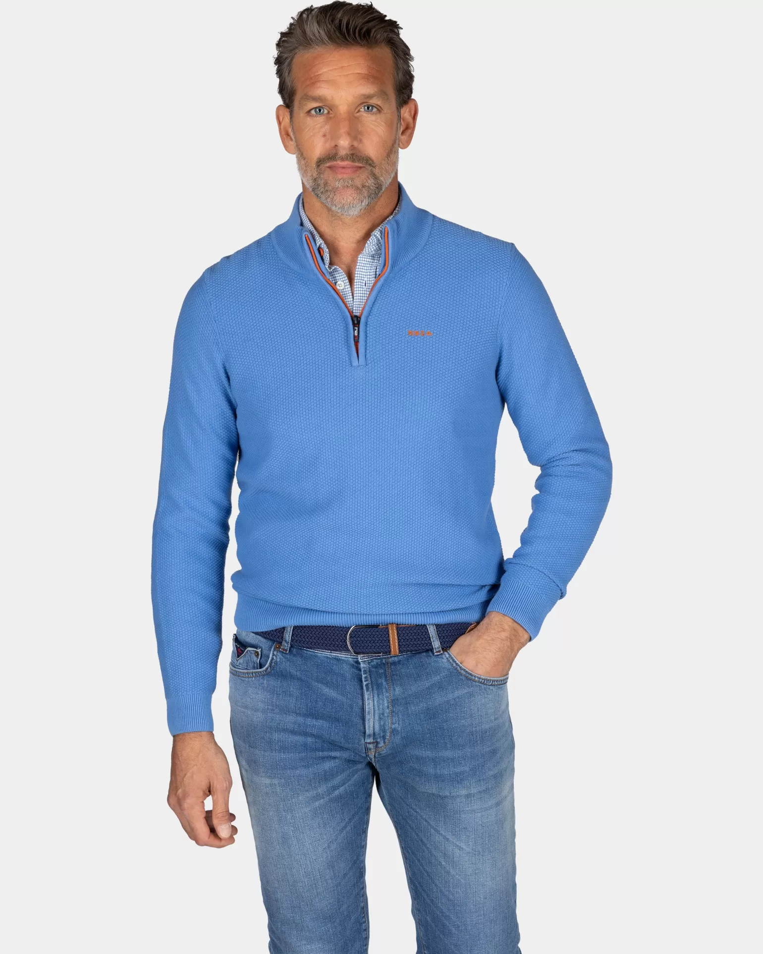 Blue Cotton Half-zip Sweater - | NZA New Zealand Aucklanc New