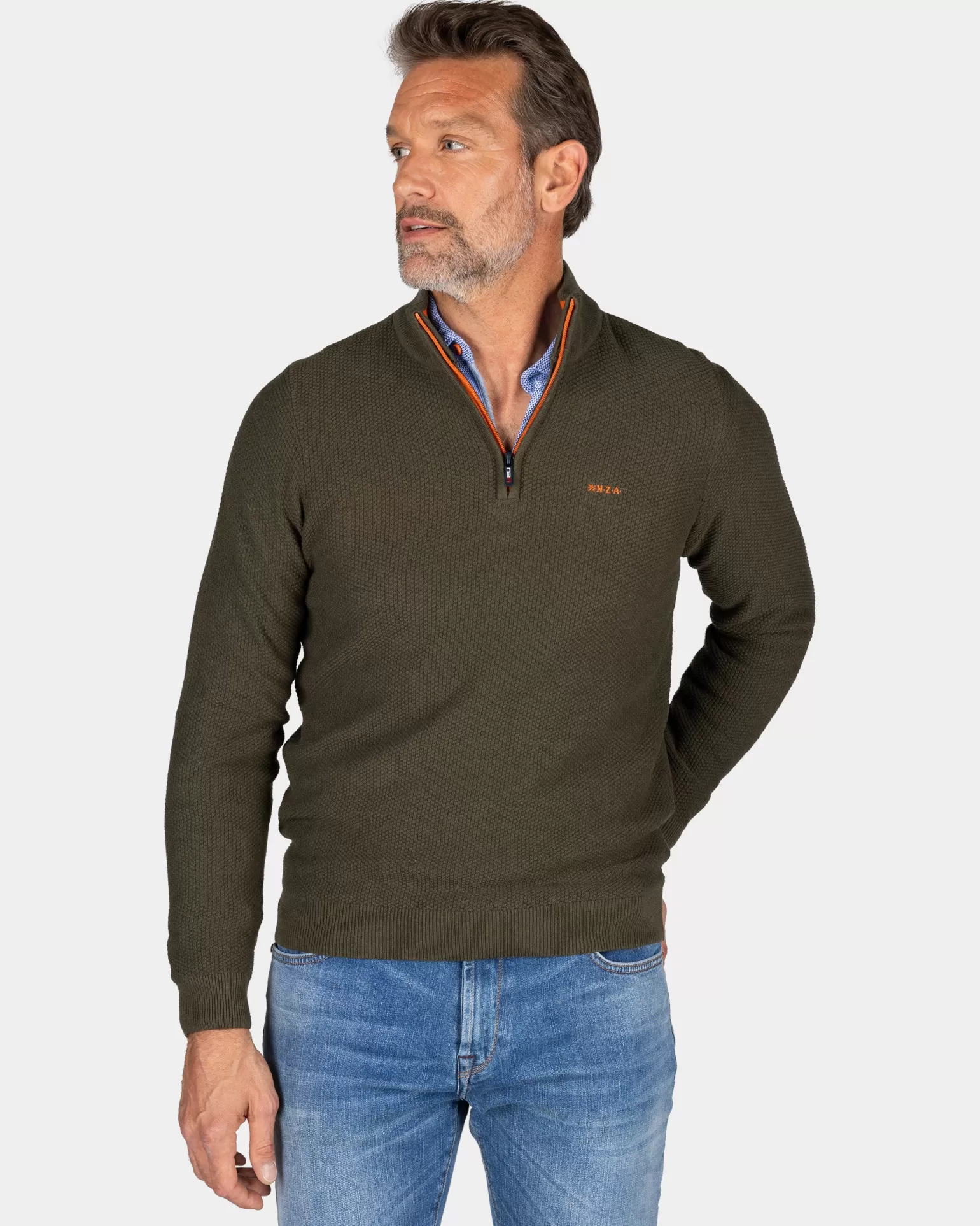 Dark Green Cotton Half-zip Sweater - | NZA New Zealand Aucklanc Discount