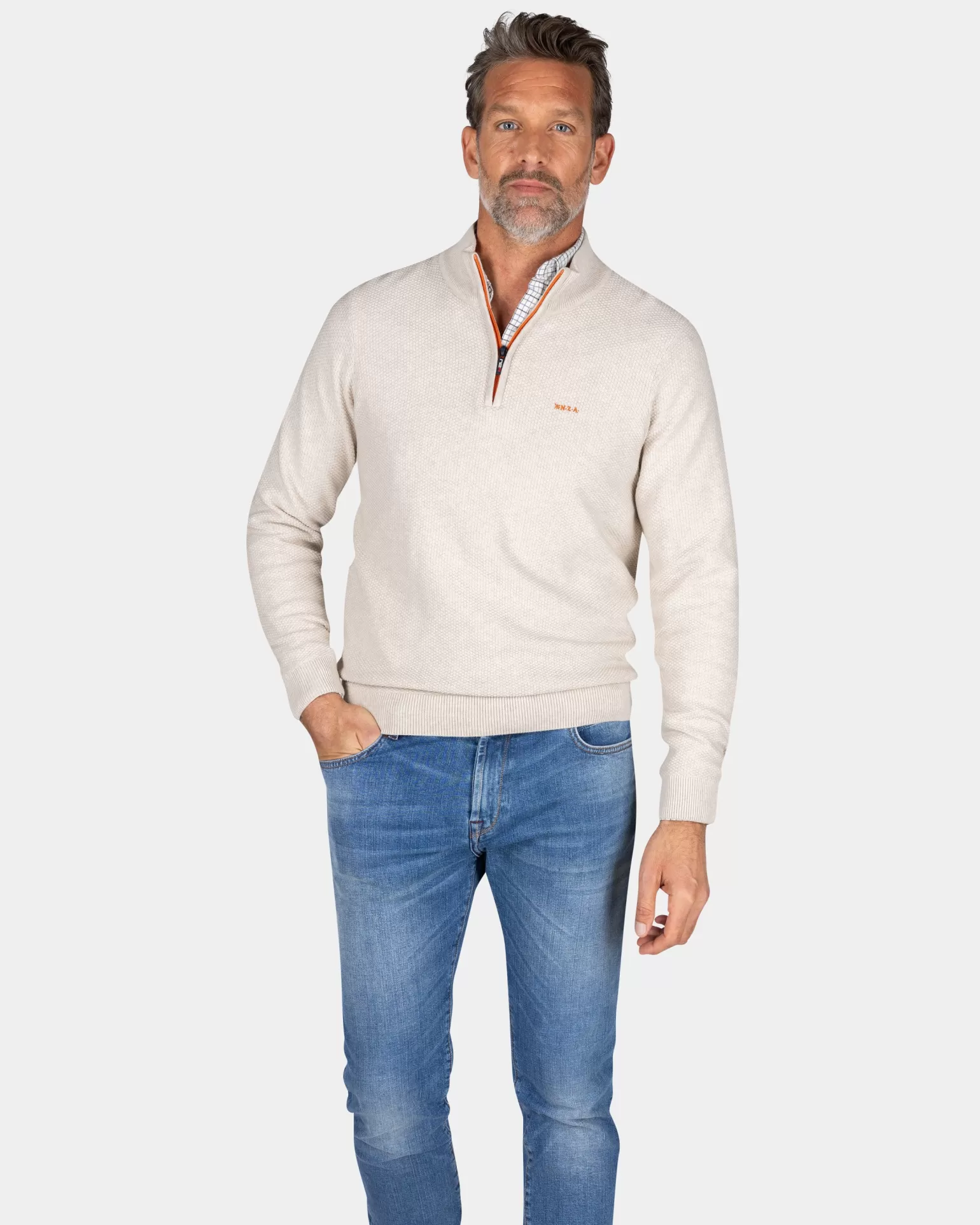 Ecru Cotton Half-zip Sweater - | NZA New Zealand Aucklanc Discount