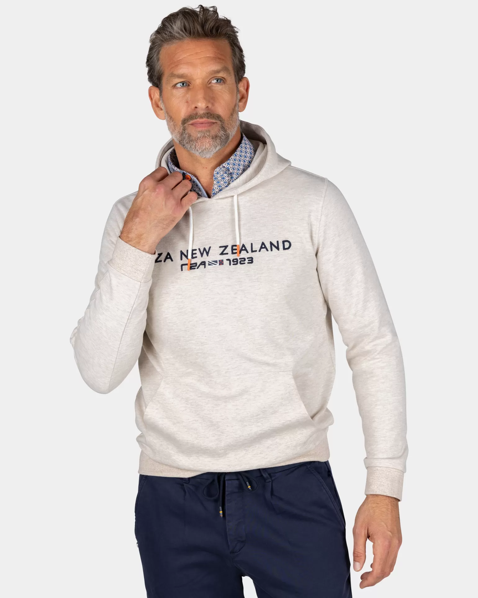 Ecru Hoodie With Chest Text - | NZA New Zealand Aucklanc Shop