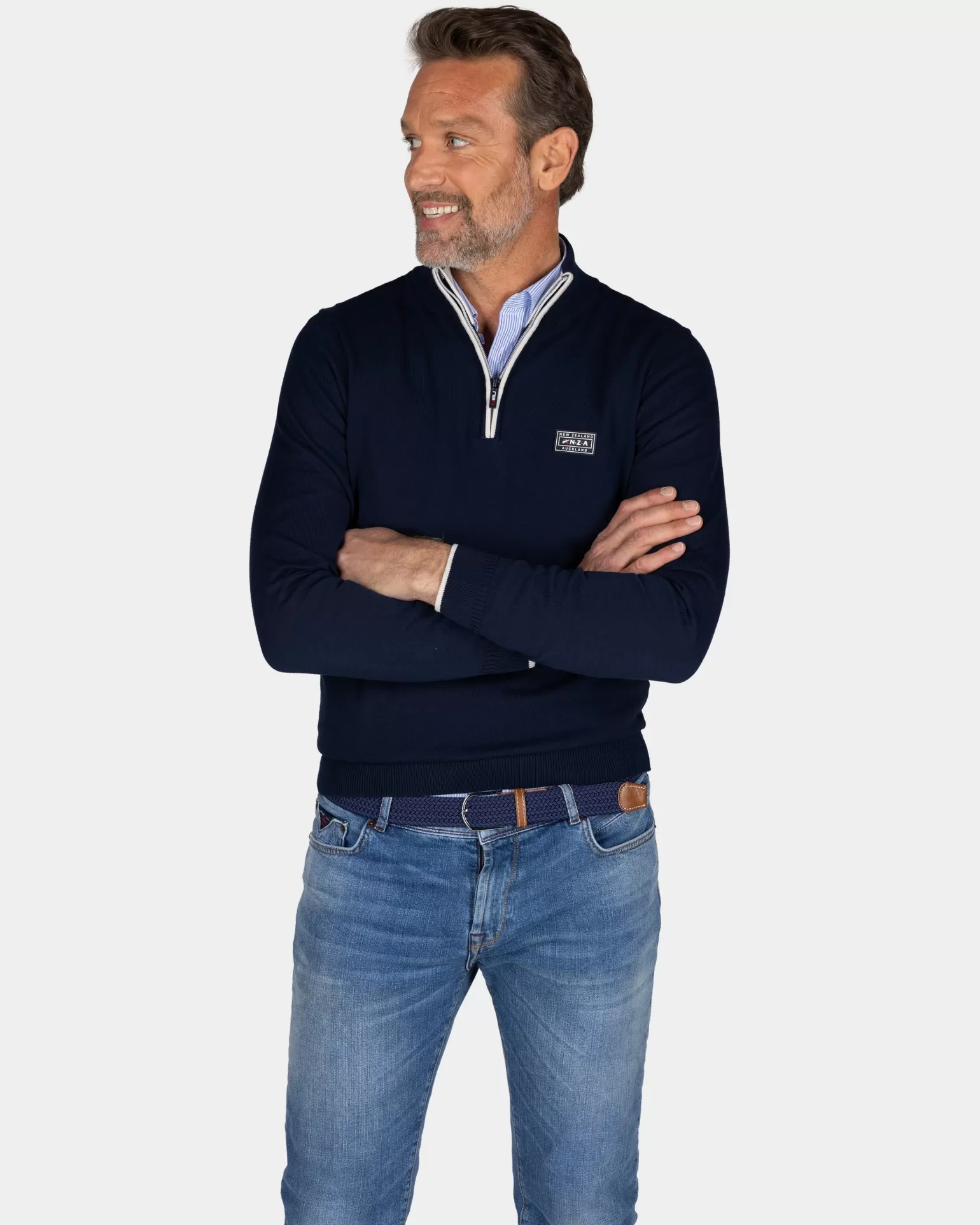 Fine-knit Dark Blue Half-zip Sweater - | NZA New Zealand Aucklanc Clearance