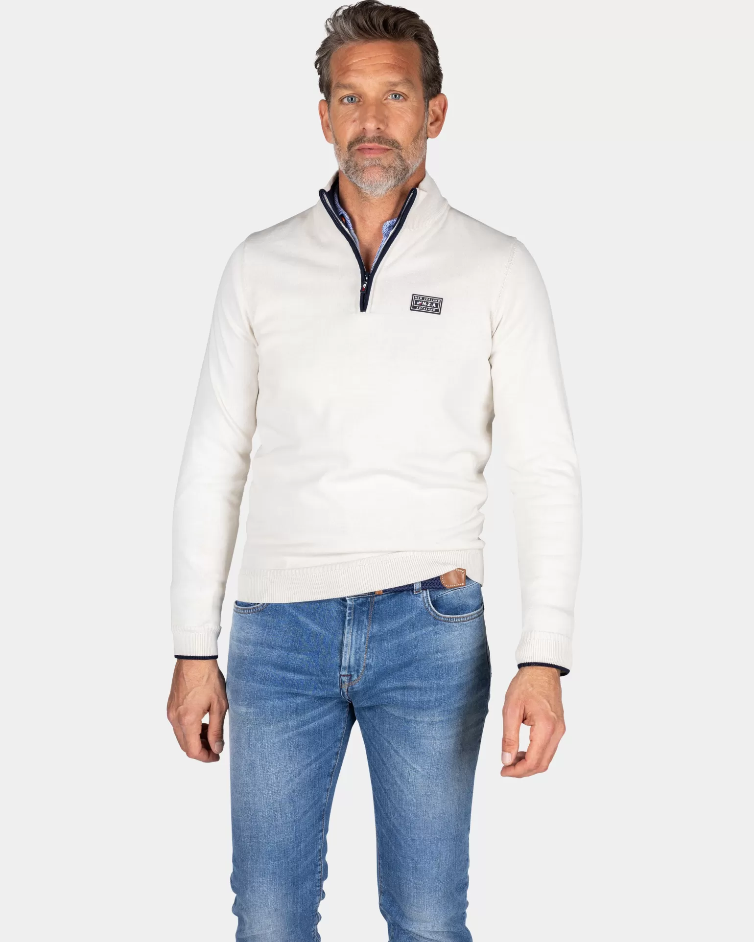 Fine-knit White Half-zip Sweater - | NZA New Zealand Aucklanc Store