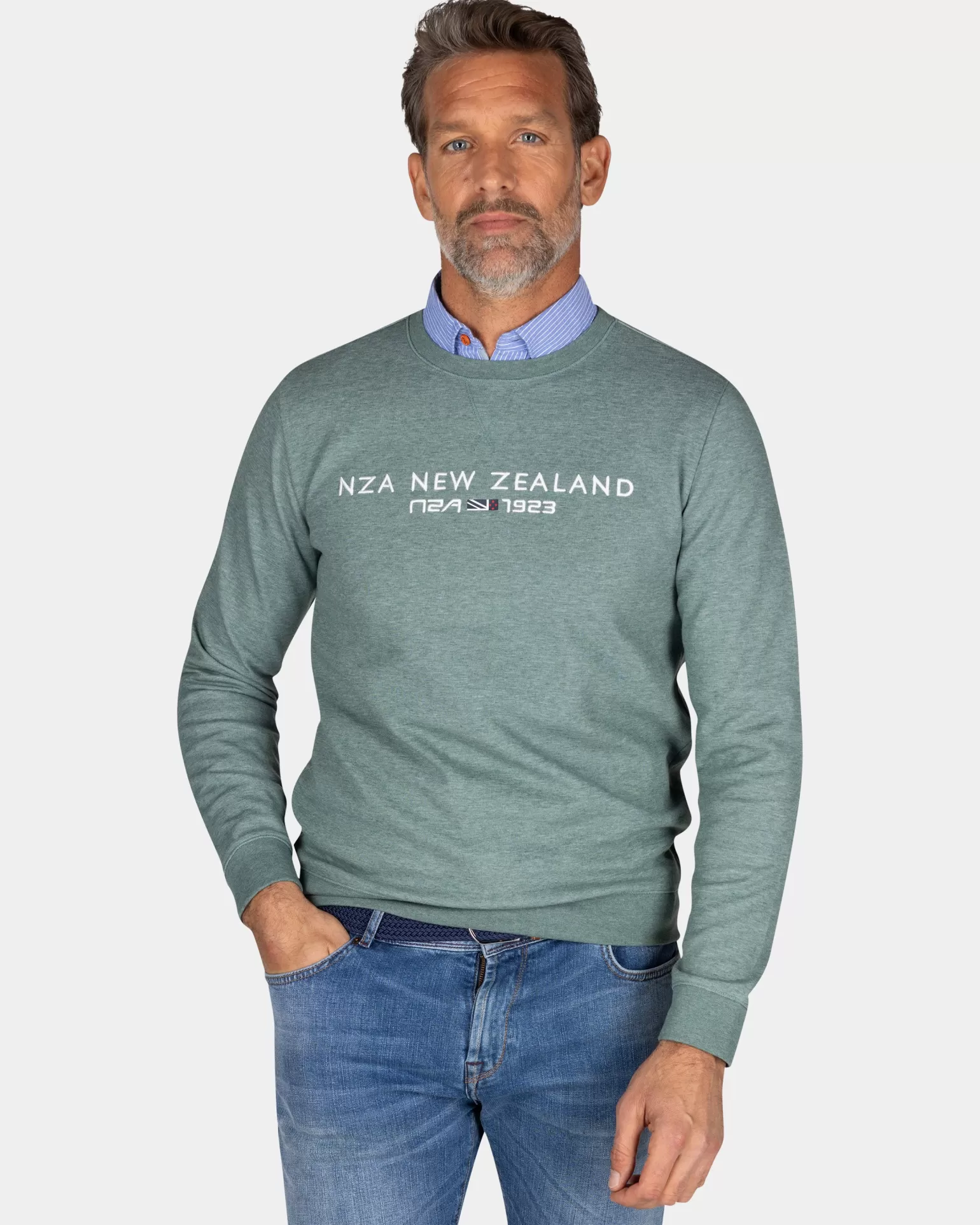 Green Sweater With Chest Text - | NZA New Zealand Aucklanc Cheap