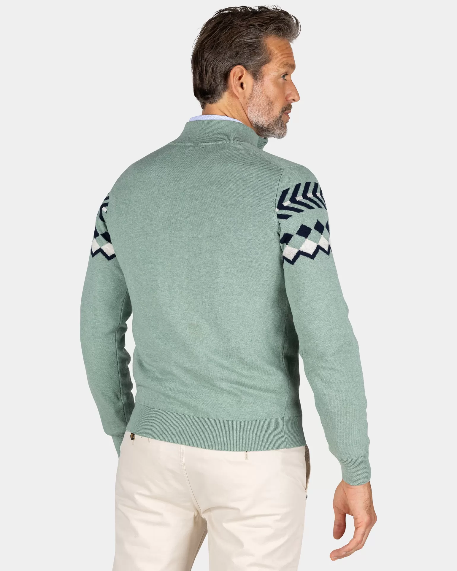 Green Sweater With Knitted Patter - | NZA New Zealand Aucklanc Outlet