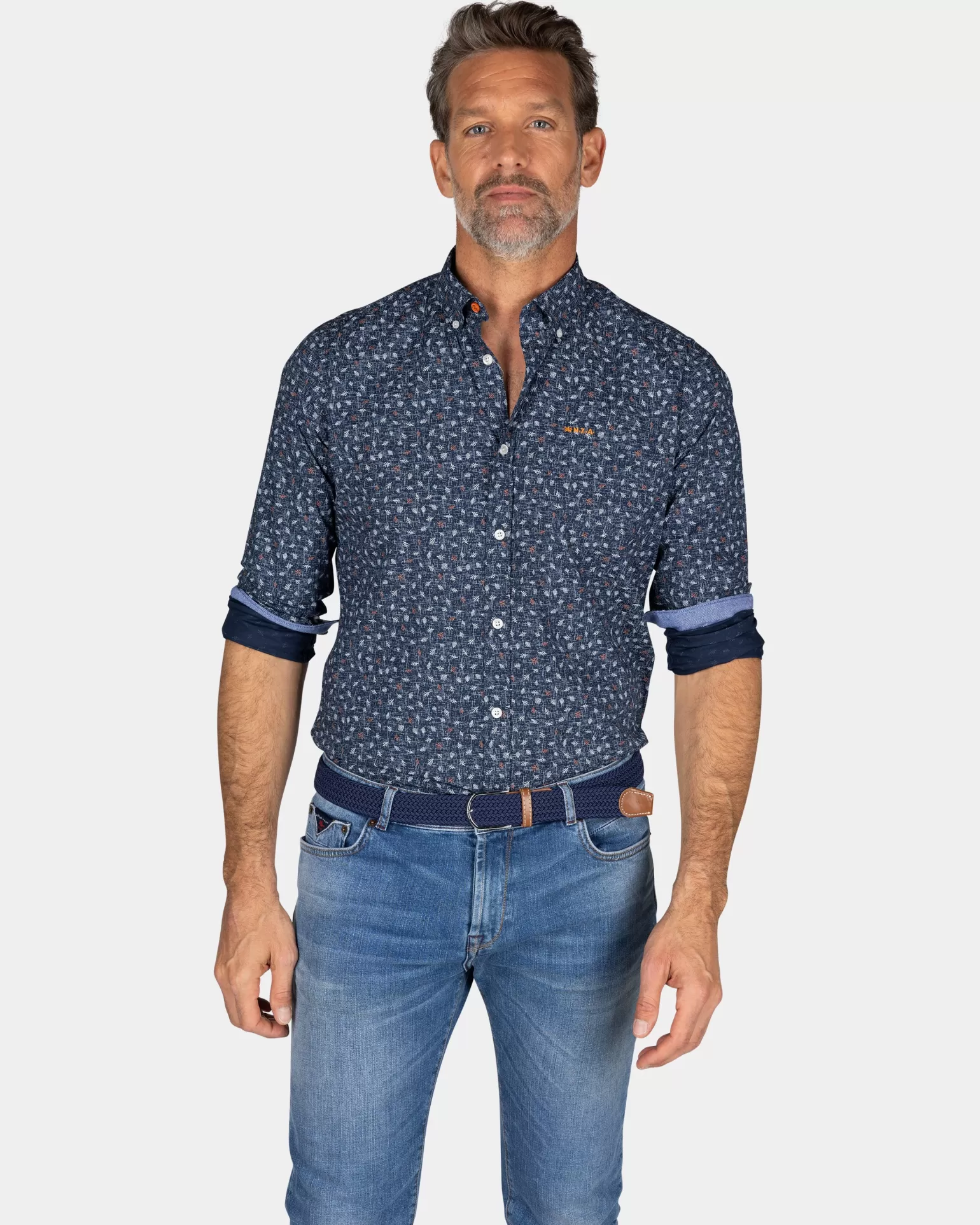 Navy Shirt With Leaf Print - | NZA New Zealand Aucklanc Best