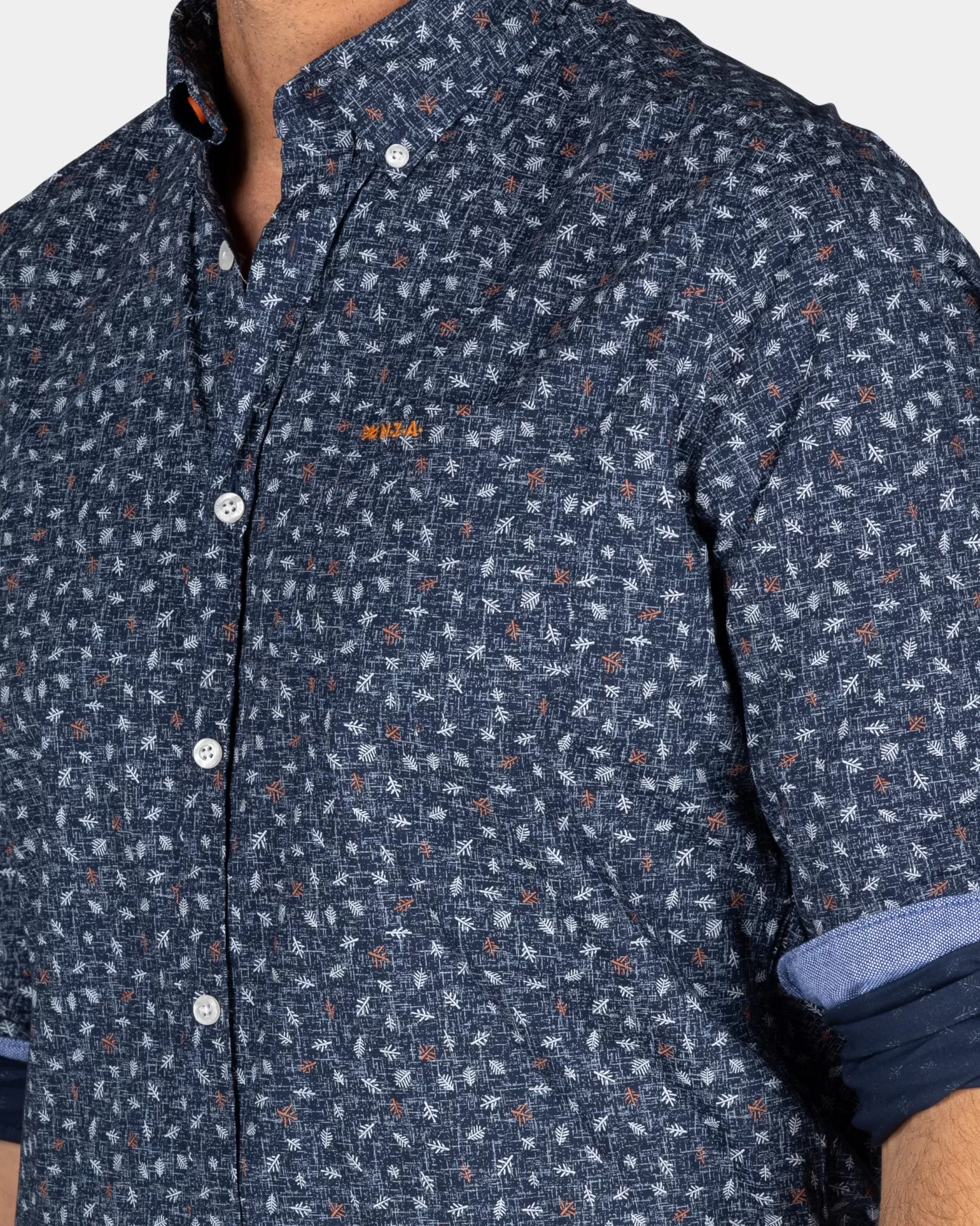 Navy Shirt With Leaf Print - | NZA New Zealand Aucklanc Best