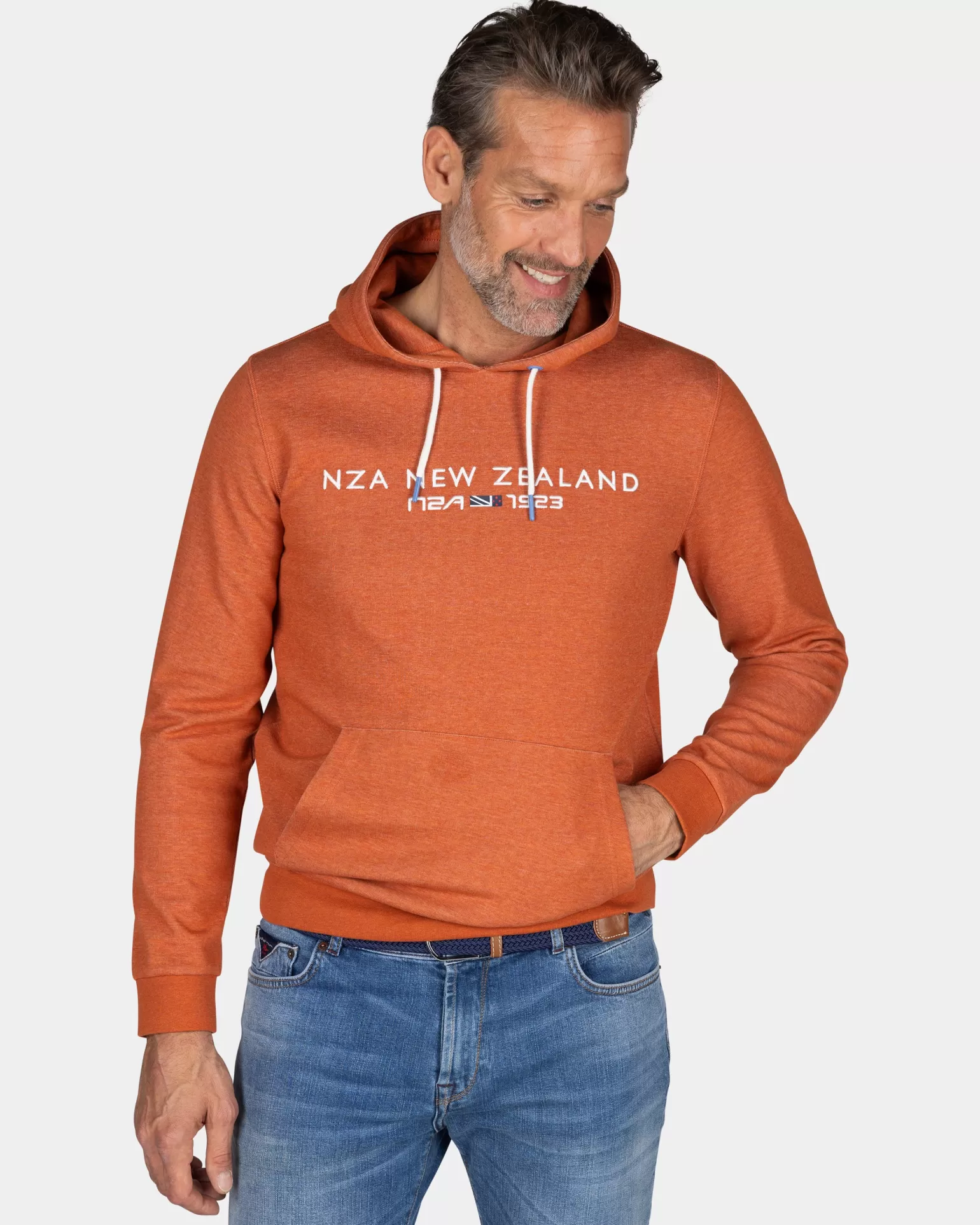 Orange Hoodie With Chest Text - | NZA New Zealand Aucklanc Clearance